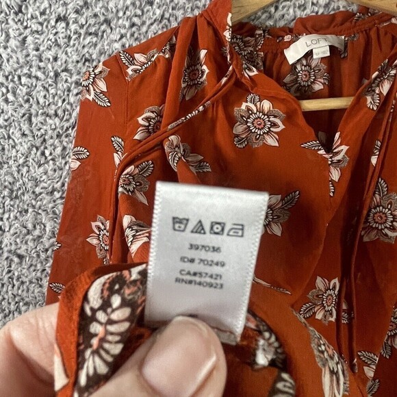 Loft Peplum Blouse Sheer Burned Orange and White Floral Women's  Size S Petite - Picture 5 of 11